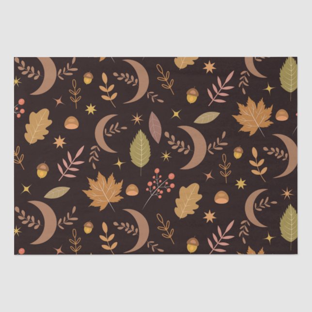 Papel De Seda Boho Moon com padrão de folhas de outono    (Frente )