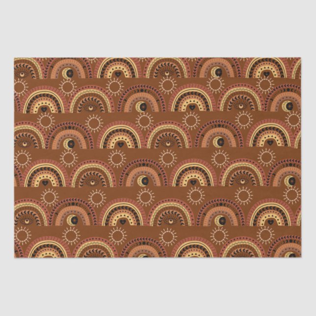 Papel De Seda Boho Mystic Eye Rainbow Brown Fundo (Frente )