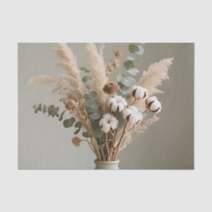 Papel De Seda Boho Pampas Algodão Eucalipto Floral Neutro