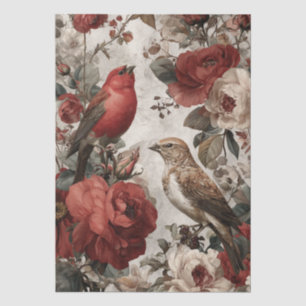 Papel De Seda Boho Pássaros e Florais Vintage