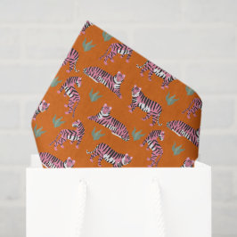 Papel De Seda Boho Pink Orange Jungle Tiger Animal Pattern