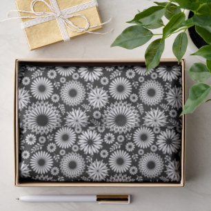 Papel De Seda Boho Preto e Branco Padrão de Flor Estrela Explosã