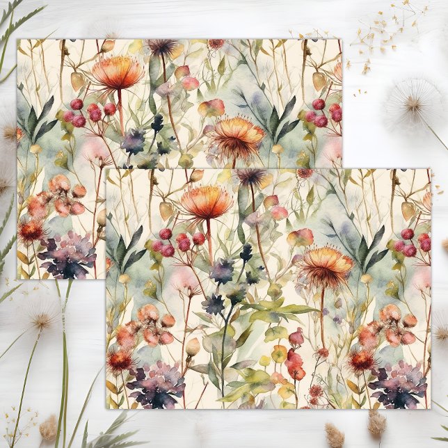 PAPEL DE SEDA BOHO PRIMAVERA WILDFLOWER DECOUPAGE (BOHO SPRING WILDFLOWERS DECOUPAGE TISSUE PAPER)