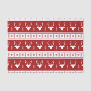 Papel De Seda Boho Red White Reindeer Snowflake Natal