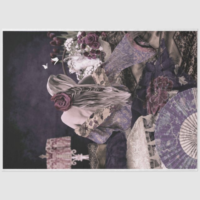 Papel De Seda Boho Room Retrato Mulher Kitten Floral (Frente )