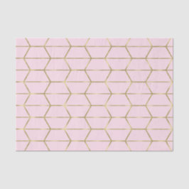 Papel De Seda Boho Rosa Hexágono Dourado Geométrico Glam 16 Doce