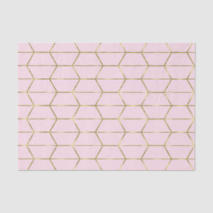 Papel De Seda Boho Rosa Hexágono Dourado Geométrico Glam 16 Doce