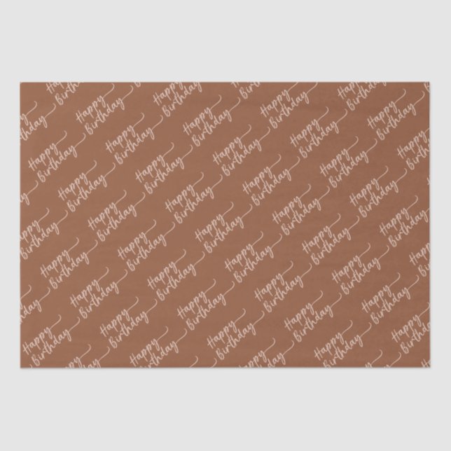 Papel De Seda Boho Summer Brown Terracotta Trendy Happy Birthday (Frente )