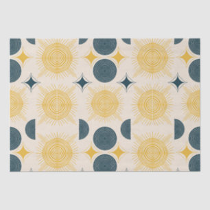 Papel De Seda Boho Sun Moon Stars Blue Yellow