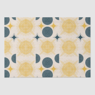 Papel De Seda Boho Sun Moon Stars Blue Yellow