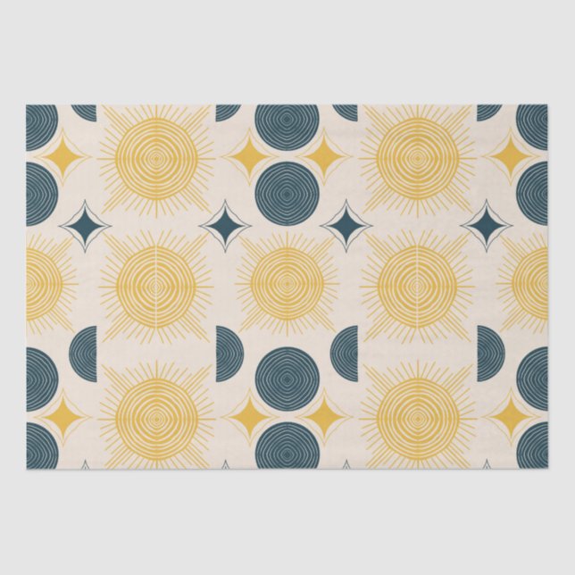 Papel De Seda Boho Sun Moon Stars Blue Yellow (Frente )