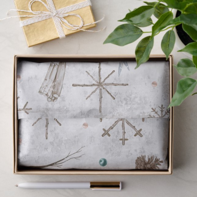 Papel De Seda Boho Twigs & Pinecone, ID de Natal 986 (Presente)