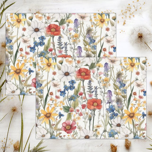 PAPEL DE SEDA BOHO VERÃO FLORAL DECOUPAMENTO (BOHO SUMMER FLORAL DECOUPAGE TISSUE PAPER)
