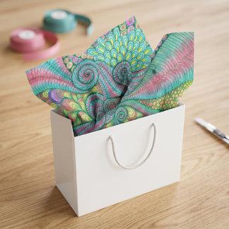 Papel De Seda Boho Verde-azulado e Rosa Arte Abstrata de Rabisco