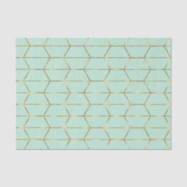 Papel De Seda Boho Verde Menta Hexágono Dourado Geométrico Doce 