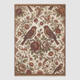 Papel De Seda Boho Vintage Pássaros e Florais