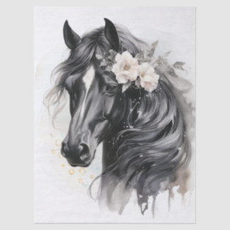 Papel De Seda Boho Watercolor Floral Black Horse