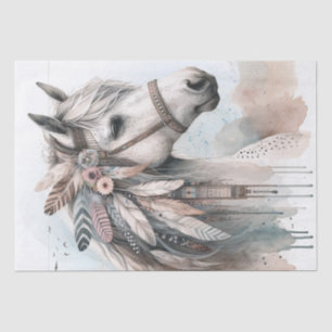 Papel De Seda Boho Watercolor Floral Feather Horse