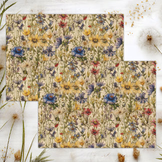 PAPEL DE SEDA BOHO WILDFLOWERS FLORAL DECOUPAGE