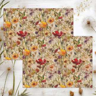 PAPEL DE SEDA BOHO WILDFLOWERS FLORAL DECOUPAGE
