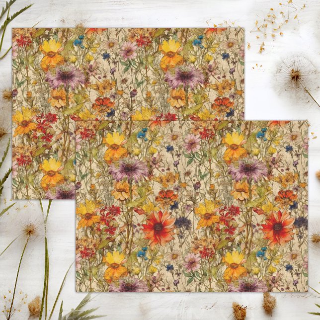 PAPEL DE SEDA BOHO WILDFLOWERS FLORAL DECOUPAGE (BOHO WILDFLOWERS FLORAL DECOUPAGE TISSUE PAPER)