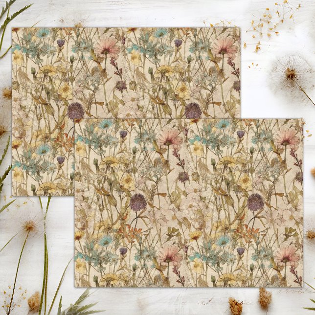 PAPEL DE SEDA BOHO WILDFLOWERS FLORAL DECOUPAGE (BOHO WILDFLOWERS FLORAL DECOUPAGE TISSUE PAPER)