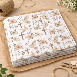Papel De Seda Boho Wooden Cross Dove Floral Patterno Christian