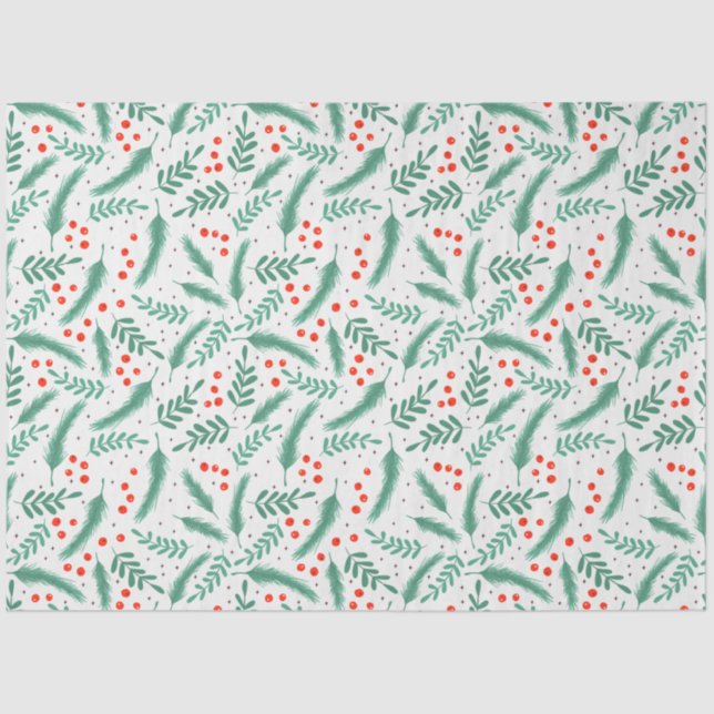 Papel De Seda Boias de Natal Evergreen e Holly Berries (Frente )