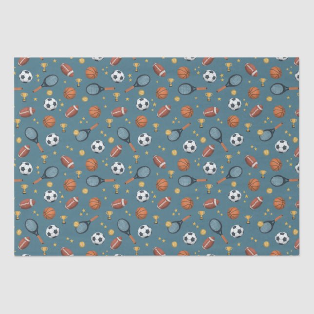 Papel De Seda Bois Blue Sports Kids Moderno Aniversário (Frente )