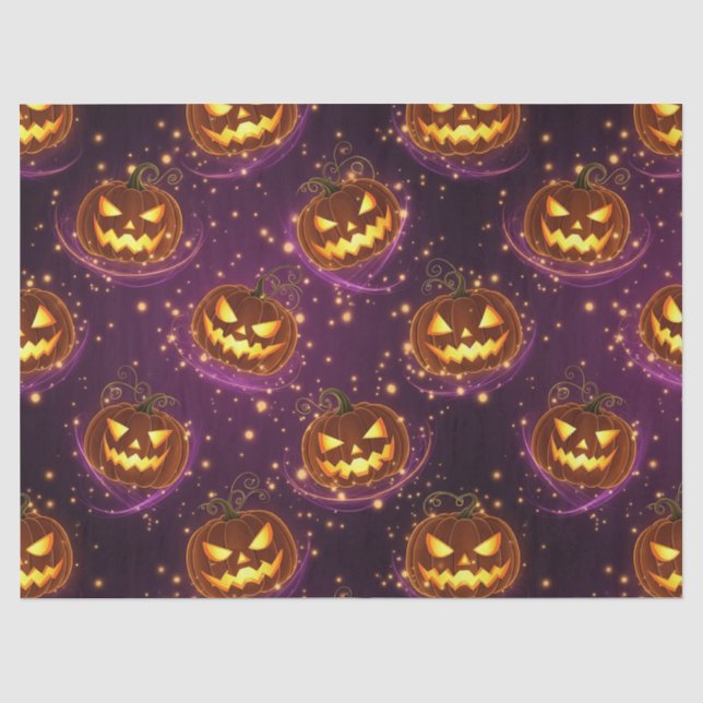 Papel De Seda Bokeh Halloween | Abóbora Iluminada (2) (Frente )