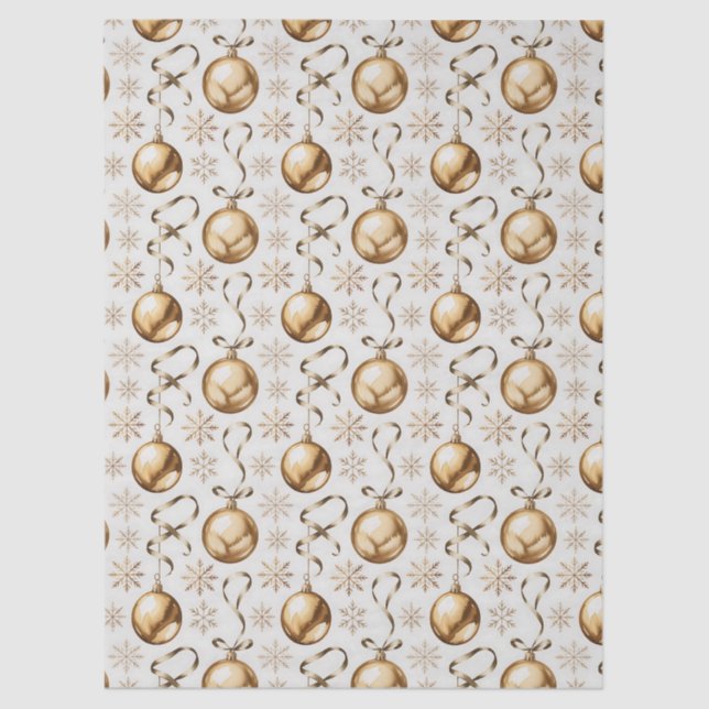 Papel De Seda Bolas de Natal Douradas e Brancas e Flocos de Neve (Frente )