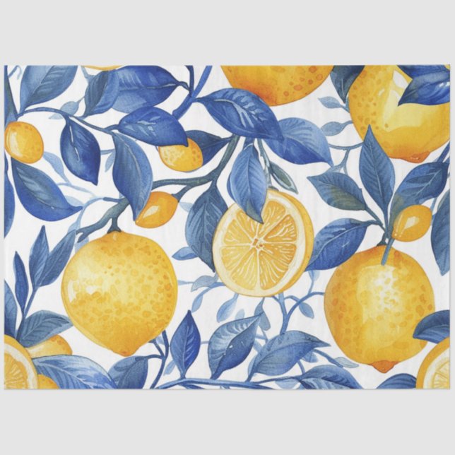 Papel De Seda Bold Blue Italiano Positano Lemon (Frente )