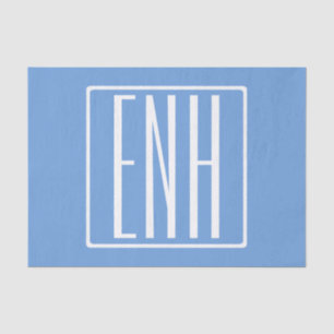 Papel De Seda Bold Modern 3 Iniciais Monograma   Azul macio