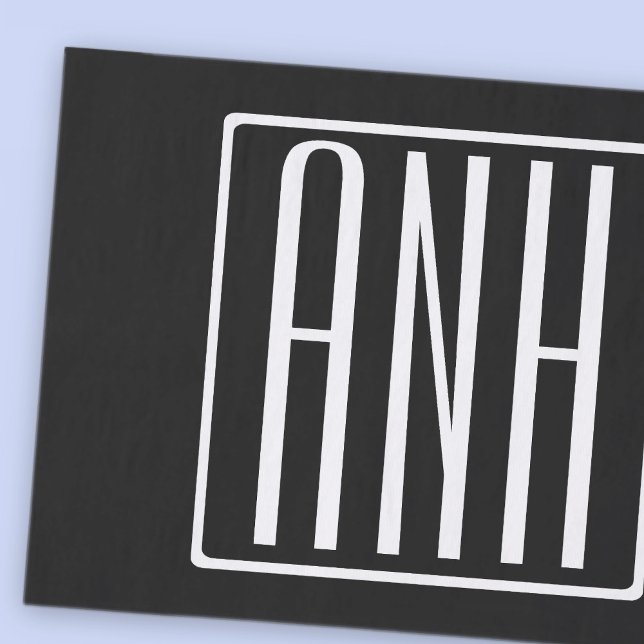 Papel De Seda Bold Modern 3 Iniciais Monograma | Branco A Preto (Criador carregado)