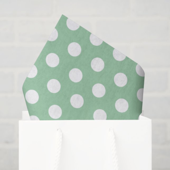 Papel De Seda Bold White Polka Dots on Sage Green  (Sacola de presentes)