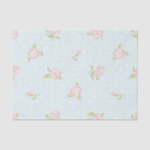 Papel De Seda bolinhas azul pálido creme vintage cor-de-rosa fl