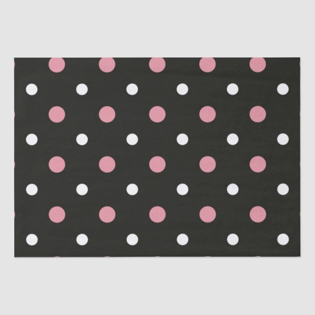 Papel De Seda Bolinhas brancas e pretas cor-de-rosa (Frente )