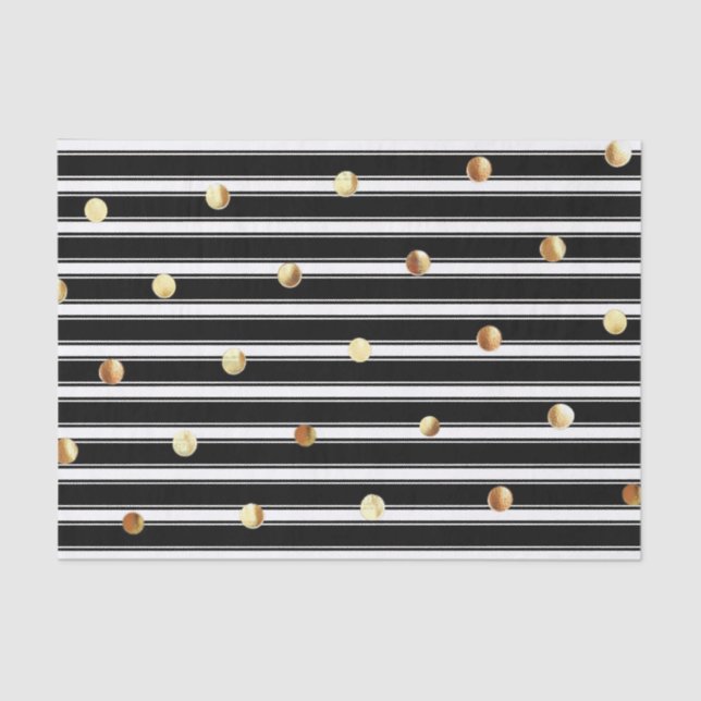 Papel De Seda Bolinhas brancas pretas modernas do ouro do teste (Frente )