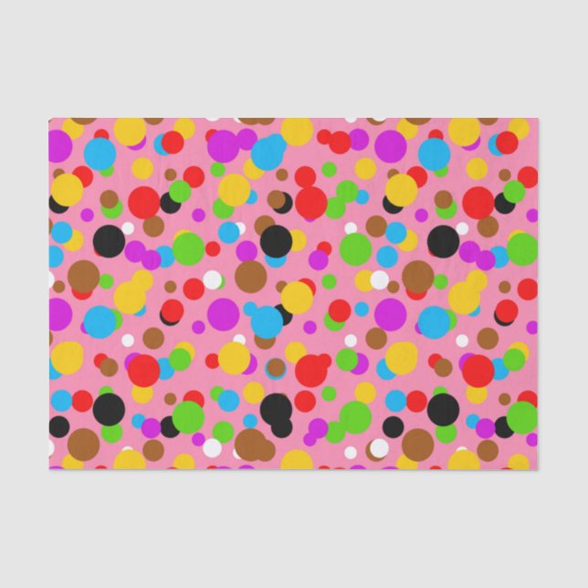 Papel De Seda Bolinhas Coloridas em Fundo Rosa (Frente )