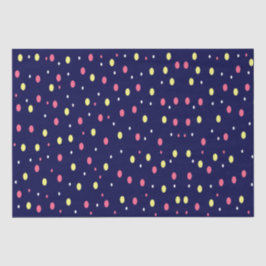 Papel De Seda Bolinhas cor-de-rosa e amarela no Marinho azul