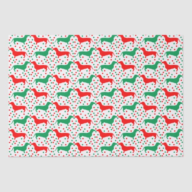 Papel De Seda Bolinhas Dachshund - Vermelho e Verde (Frente )