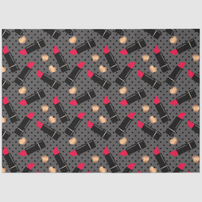 Papel De Seda Bolinhas de batom vermelho, cosmético e sem costur (Frente )