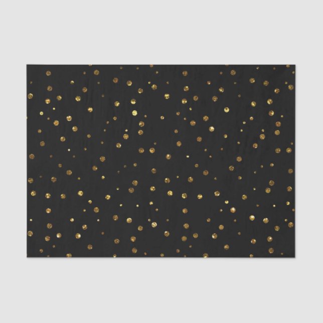 Papel De Seda Bolinhas de Confetti Douradas Negra Elegante Spark (Frente )
