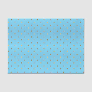 Papel De Seda Bolinhas Douradas e prateadas no Baby Blue