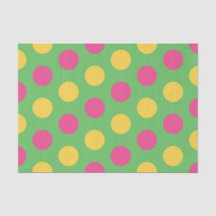 Papel De Seda Bolinhas no Verde limão rosa-quente e amarelo