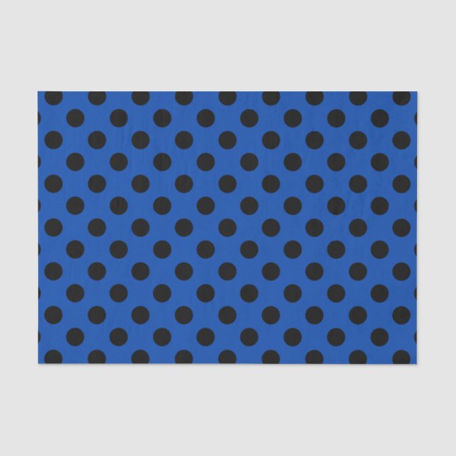 Papel De Seda Bolinhas pretas de azul real (Frente )