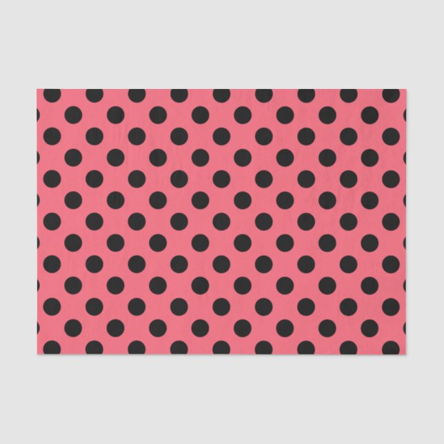 Papel De Seda Bolinhas pretas em coral (Frente )
