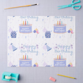 Papel De Seda Bolo de Aniversário Azul Pastel Fofo Padrão Seamle