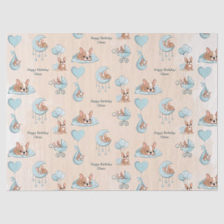 Papel De Seda Bolo de Aniversário do Bebê Azul Bonito Bulldog Fr