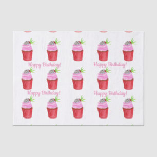 Papel De Seda Bolo de Aniversário Morango Aquarela